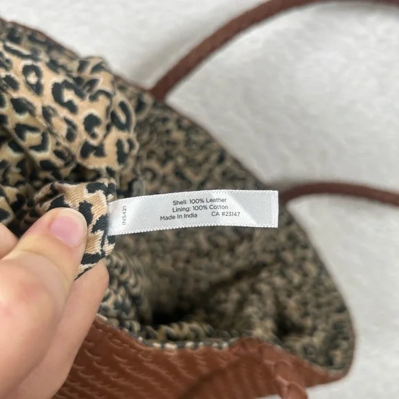 Talbots Woven Leather Tote Bag 100% Cotton Lining with Drawstring - Picture 3 of 14